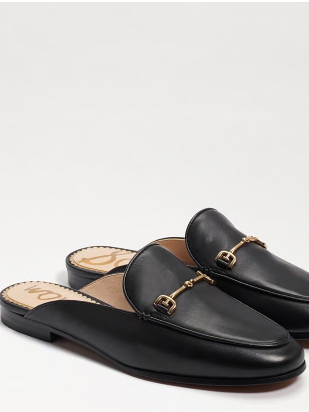 Sam Edelman Black Leather Slip-On Mule with Gold Horsebit